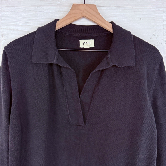 Pact Classic Polo Sweater Women Large Black Organic Cotton Preppy Minimalist - Picture 4 of 16